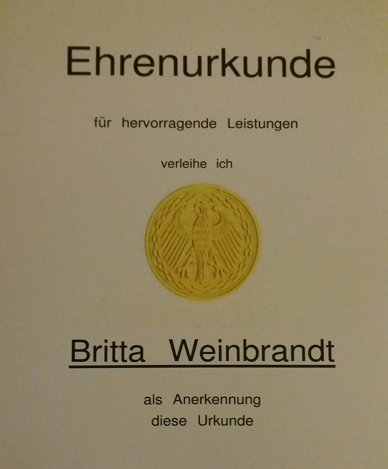 Selbstzertifizierung von Britta Weinbrandt - Ehrenurkunde