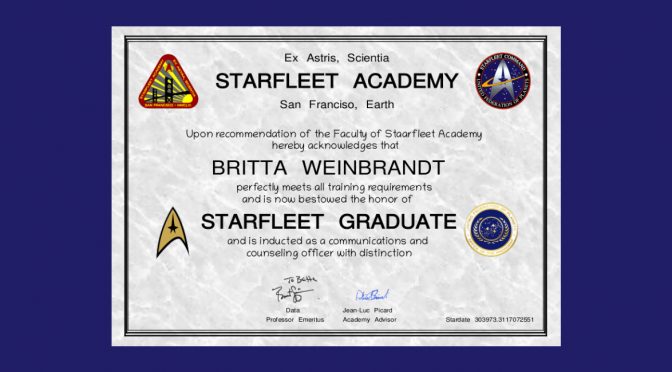 Selbstzertifizierung Britta Weinbrandt - Star Fleet Acadamy Graduate